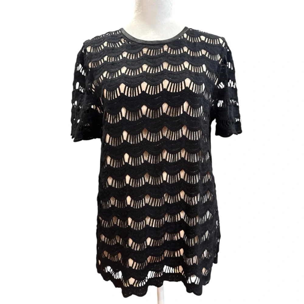 Kate Spade Black Scalloped Lace Blouse size 8